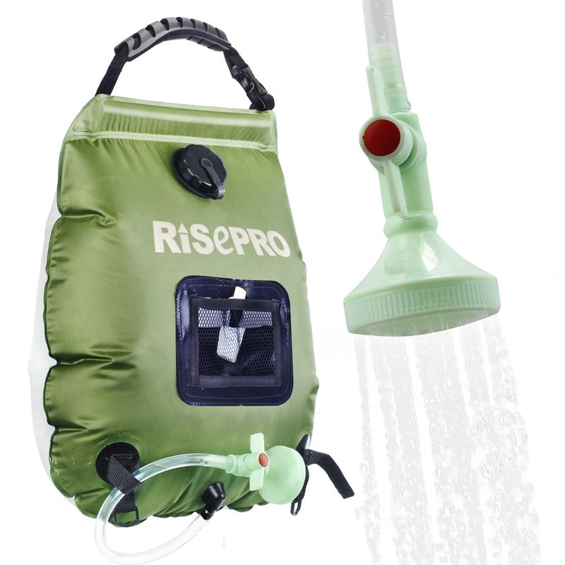 RISEPRO Solar Shower Bag, 5 gallons/20L Solar Heating Premium Camping Shower Bag Hot Water with Temperature 45Â°C Removable Hose on/Off Switchable Shower Head Hiking Climbing Summer Shower K8 - Image 1